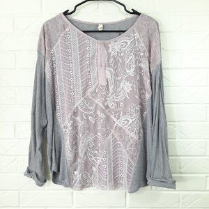 Anthropologie Tiny Hazel Dolman Grey Jersey Top Pink Lace Overlay L